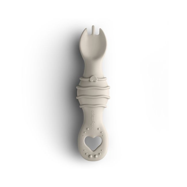 Furculita Si Lingura Babysteps   2in1, Silicon Alimentar 100%, Fara Bpa, Bps, Pvc Si Ftalati, Cream Pjbfl_c