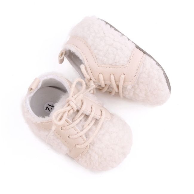Pantofiori pentru bebelusi, ivoire, cu design pufos si talpa antiderapanta chd2676-2-va5