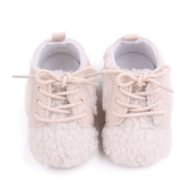 Pantofiori pentru bebelusi, ivoire, cu design pufos si talpa antiderapanta chd2676-2-va5