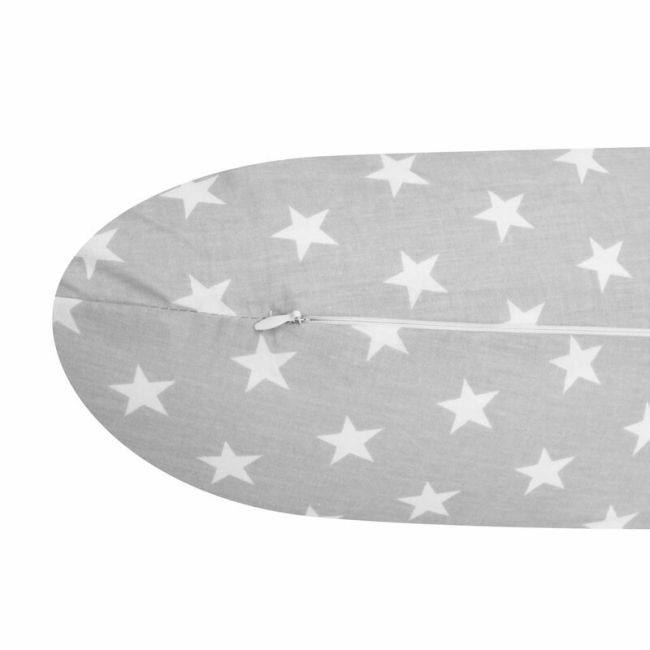 Perna alaptare, New Baby, Cu husa detasabila, In forma de C, Bumbac, Diametru 16 cm, Lungime in jurul circumferintei 285 cm, 100% antialergic, Stars Grey BYN43245