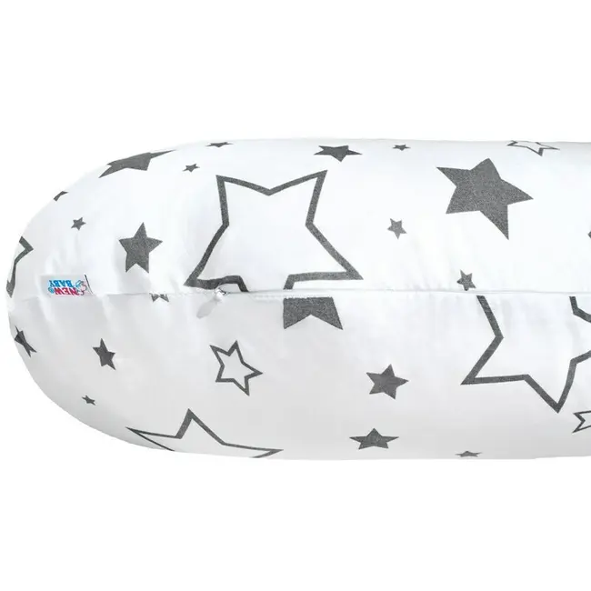 Perna alaptare, New Baby, Cu husa detasabila, In forma de C, Bumbac, Diametru 16 cm, Lungime in jurul circumferintei 285 cm, Stars White/Grey BYN35211
