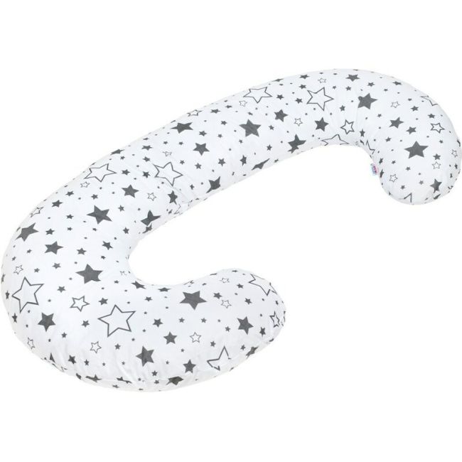 Perna alaptare, New Baby, Cu husa detasabila, In forma de C, Bumbac, Diametru 16 cm, Lungime in jurul circumferintei 285 cm, Stars White/Grey BYN35211