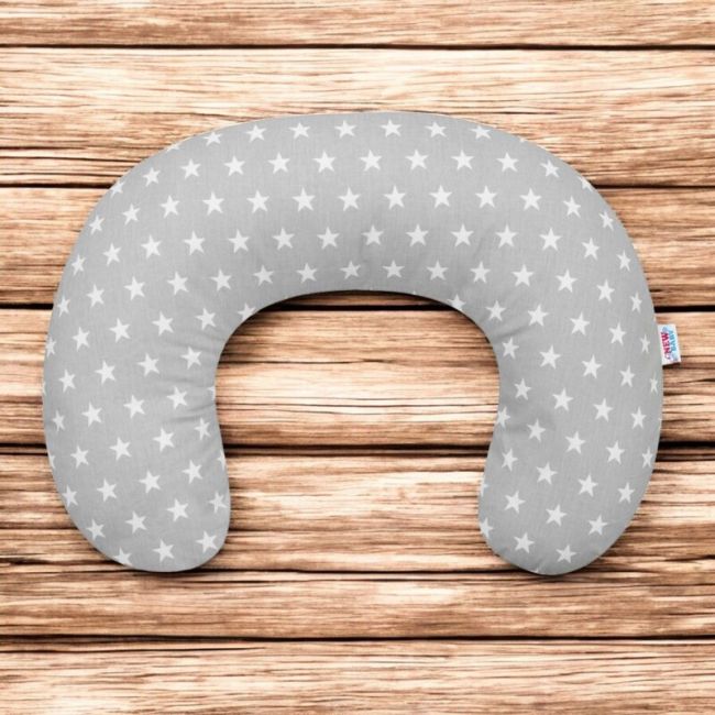 Perna alaptare, New Baby, Diametru 16 cm, Lungime in jurul circumferintei 125 cm, Bumbac, 100% antialergic, Husa detasabila, 0 luni+, Stars Grey BYN43244