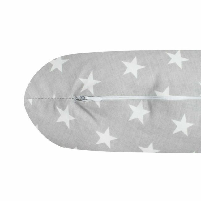 Perna alaptare, New Baby, Diametru 16 cm, Lungime in jurul circumferintei 125 cm, Bumbac, 100% antialergic, Husa detasabila, 0 luni+, Stars Grey BYN43244