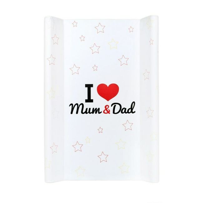 Saltea de infasat, New Baby, I love mum and dad, 50x70, Din material plastic rezistent la apa, Fara substante nocive, 0 luni+, White BYN28787