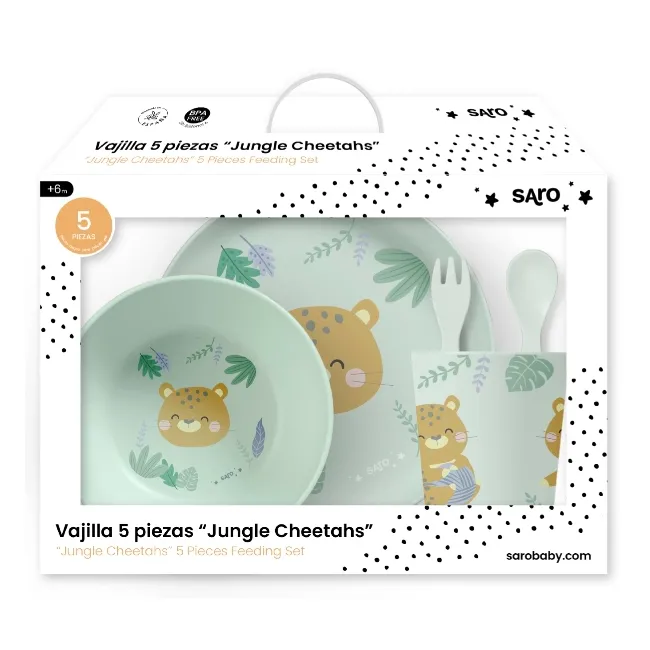 Set Complet De Masa, 5 Piese, Cu Ventuza, , œjungle Cheetahs,   Mint Pjb50641