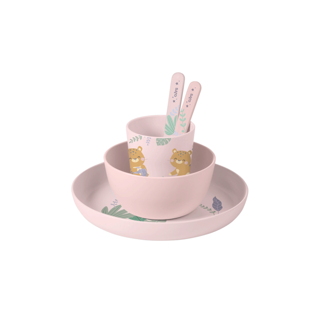 Set Complet De Masa, 5 Piese, Cu Ventuza, , œjungle Cheetahs,   Rose Pjb50642