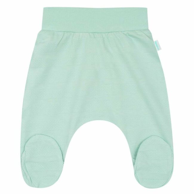 Set pentru bebe, New Baby, I AM, 7 piese, Cu botosei, jacheta maneca lunga, caciulita, body cu maneca lunga, pantalonasi si salopeta cu botosei si manusi, 100% bumbac, Marime 56, 0-3 luni, Mint BYN49101