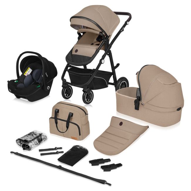 Carucior 3 in 1, Lionelo, Bianka, Transformabil, Cadru aluminiu, Cu landou si salteluta moale, Cu scoica auto testata ADAC, Cu multiple accesorii, Sustine 22 kg, 0 luni+, EN1466:2014+AC:2015, EN1888, Bej BYNLO-BIANKA_3IN1_BEIGE_SAND