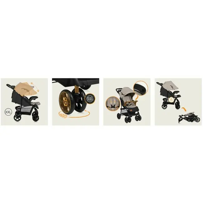 Carucior sport, Lionelo, Emma Plus, Cu tavita, 2 Suporturi pentru pahar, Geanta accesorii, Conform cu standardul european de securitate EN1888-1, Bej BYNLO-EMMA PLUS_BEIGE_LATTE