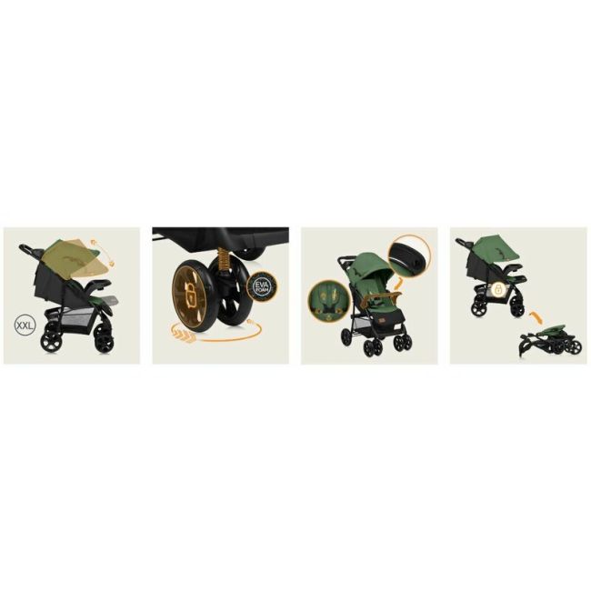 Carucior sport, Lionelo, Emma Plus, Cu tavita, 2 Suporturi pentru pahar, Geanta accesorii, Conform cu standardul european de securitate EN1888-1, Verde BYNLO-EMMA PLUS_GREEN_EMERALD