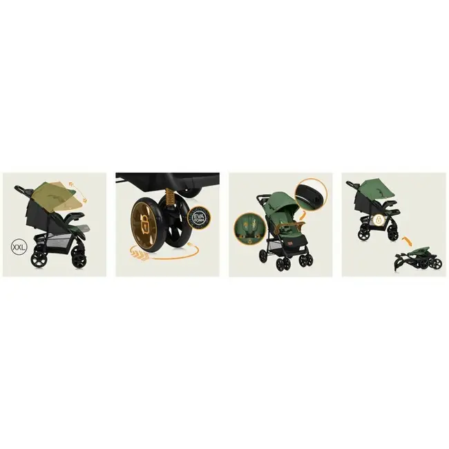 Carucior sport, Lionelo, Emma Plus, Cu tavita, 2 Suporturi pentru pahar, Geanta accesorii, Conform cu standardul european de securitate EN1888-1, Verde BYNLO-EMMA PLUS_GREEN_EMERALD