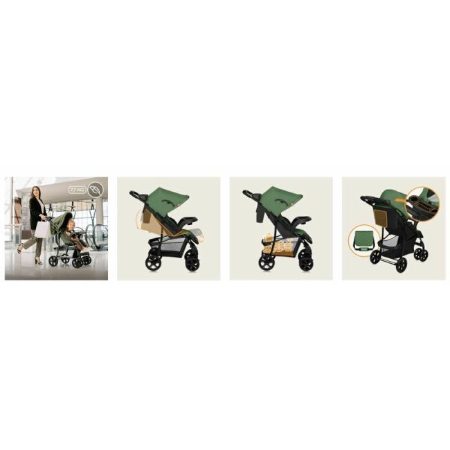 Carucior sport, Lionelo, Emma Plus, Cu tavita, 2 Suporturi pentru pahar, Geanta accesorii, Conform cu standardul european de securitate EN1888-1, Verde BYNLO-EMMA PLUS_GREEN_EMERALD