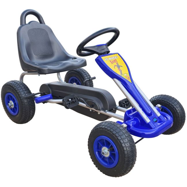 Kart cu pedale pentru copii A05 Kidscare, culoare albastru, frana de mana, pentru 3-6 ani, roti gonflabile SUPKC_A05_Blue