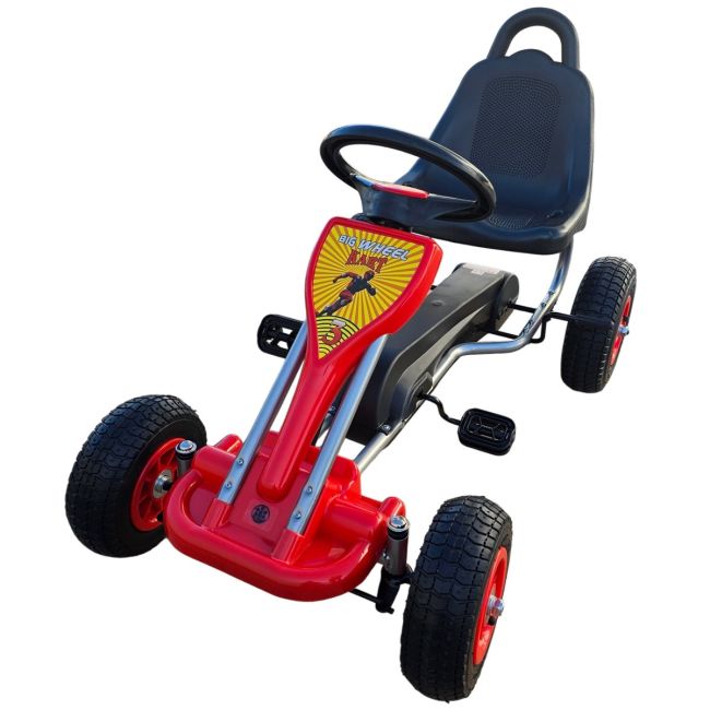 Kart cu pedale pentru copii A05 Kidscare, culoare rosu, frana de mana, pentru 3-6 ani, roti gonflabile SUPKC_A05_Red