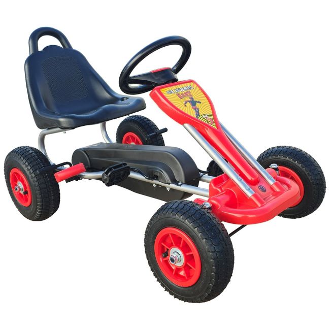 Kart cu pedale pentru copii A05 Kidscare, culoare rosu, frana de mana, pentru 3-6 ani, roti gonflabile SUPKC_A05_Red
