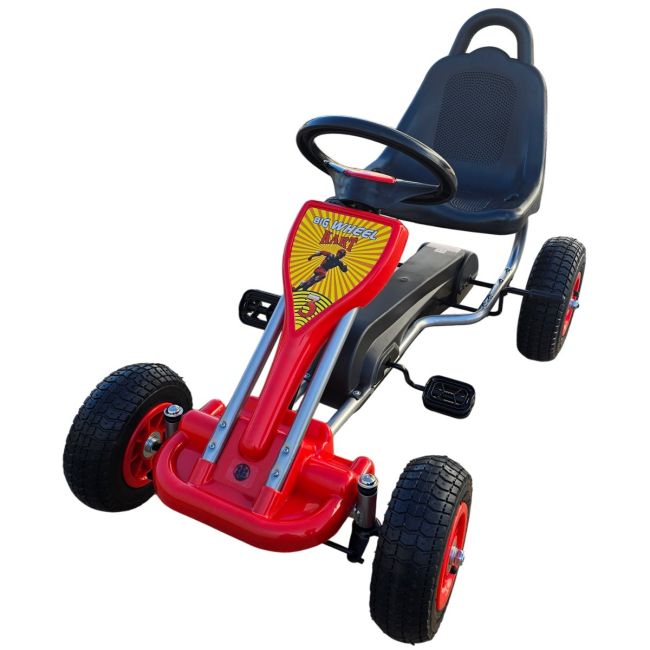 Kart cu pedale pentru copii A05 Kidscare, culoare rosu, frana de mana, pentru 3-6 ani, roti gonflabile SUPKC_A05_Red