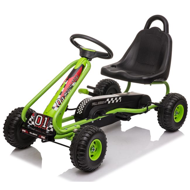 Kart cu pedale pentru copii G201 Kidscare, culoare verde, frana de mana, pentru 3-6 ani, scaun reglabil SUPKC_G201_G