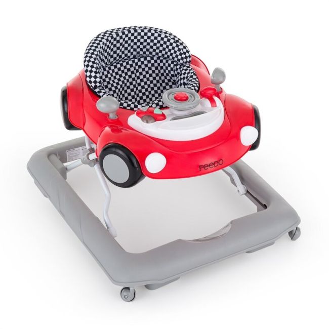Premergator, Feedo, Pliabil, Cu panou de joaca inclus, Cu inaltime reglabila in 3 pozitii, Cu sistem de franare, Dezvolta abilitatile motorii si senzoriale, Greutate maxima suportata 12 kg, 6 luni+, Red BYN223210