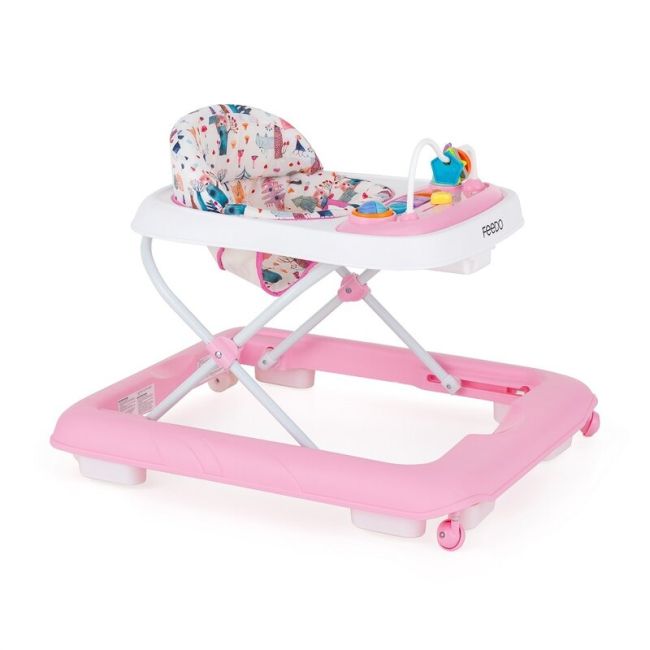 Premergator, Feedo, Pliabil, Cu panou de joaca inclus, Cu inaltime reglabila in 3 pozitii, Cu sistem de franare, Dezvolta abilitatile motorii si senzoriale, Greutate maxima suportata 12 kg, 6 luni+, Red BYN224202