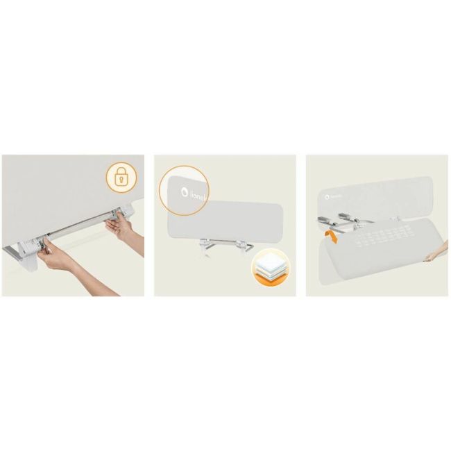 Protectie laterala pat, Lionelo, Lora, Pliabila, Sistem de blocare StandSafe, Geanta de transport inclusa, 105 x 45 cm, Bej BYNLO-LORA_BEIGE_SAND