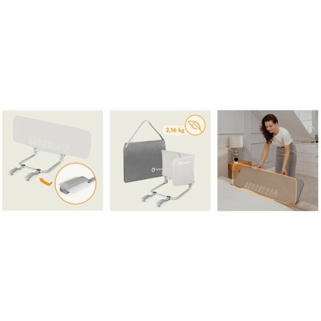 Protectie laterala pat, Lionelo, Lora, Pliabila, Sistem de blocare StandSafe, Geanta de transport inclusa, 105 x 45 cm, Bej BYNLO-LORA_BEIGE_SAND