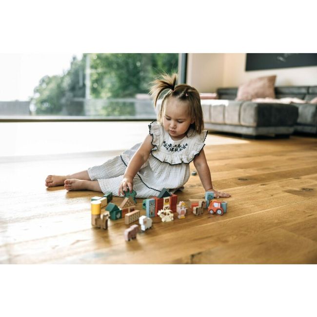 Set blocuri constructie, Free2Play, Farm Animals, Contine 36 piese, Din lemn, Pentru dezvoltarea abilitatilor motorii fine, 12 luni+, Multicolor BYN85123
