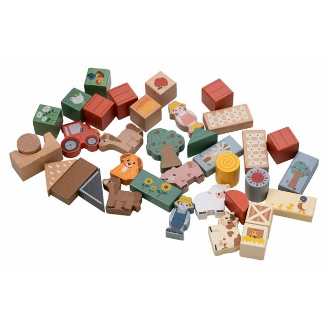 Set blocuri constructie, Free2Play, Farm Animals, Contine 36 piese, Din lemn, Pentru dezvoltarea abilitatilor motorii fine, 12 luni+, Multicolor BYN85123