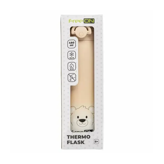 Termos lichide, FreeON, Din otel inoxidabil, Cu mentinere de temperatura de pana la 12 ore, 480 ml, Beige BYN380708