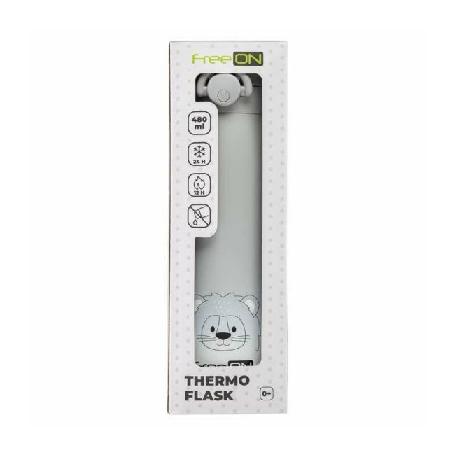 Termos lichide, FreeON, Din otel inoxidabil, Cu mentinere de temperatura de pana la 12 ore, 480 ml, Grey BYN380715