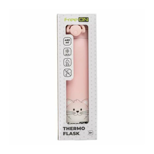 Termos lichide, FreeON, Din otel inoxidabil, Cu mentinere de temperatura de pana la 12 ore, 480 ml, Pink BYN380692