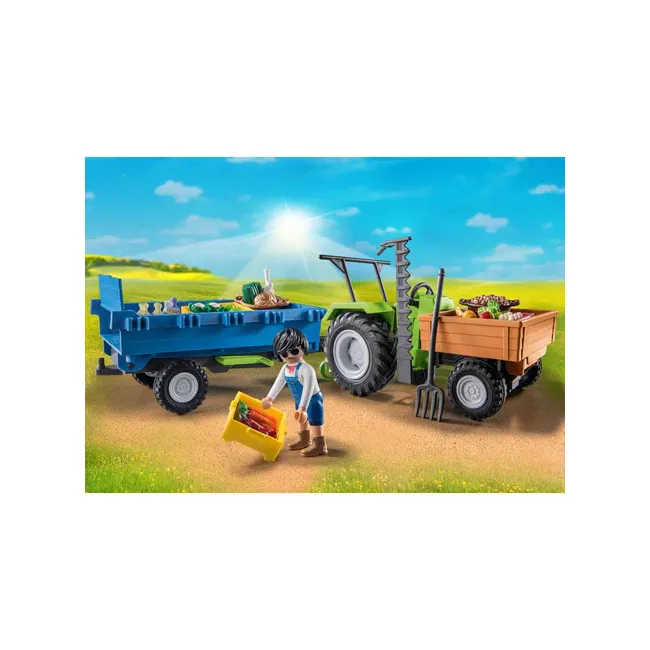 Playmobil - Tractor Cu Remorca Si Muncitor ARTPM71249