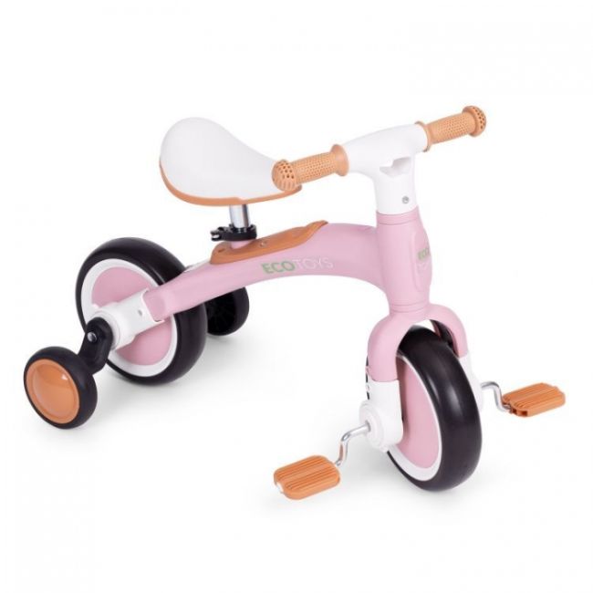Bicicleta cu pedale 3 in 1 si roti ajutatoare ecotoys lc-v1359 - roz edeedilc-v1359pink