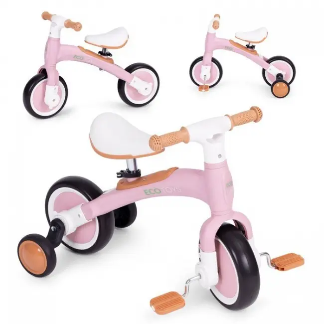 Bicicleta cu pedale 3 in 1 si roti ajutatoare ecotoys lc-v1359 - roz edeedilc-v1359pink