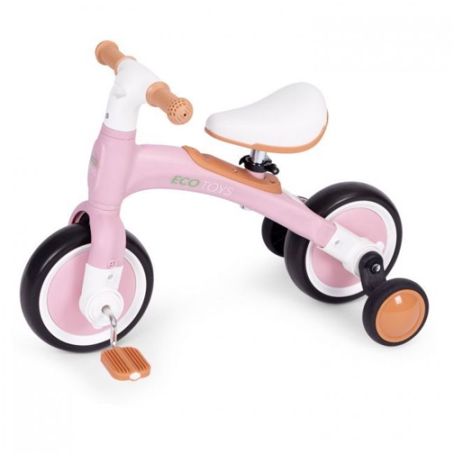 Bicicleta cu pedale 3 in 1 si roti ajutatoare ecotoys lc-v1359 - roz edeedilc-v1359pink