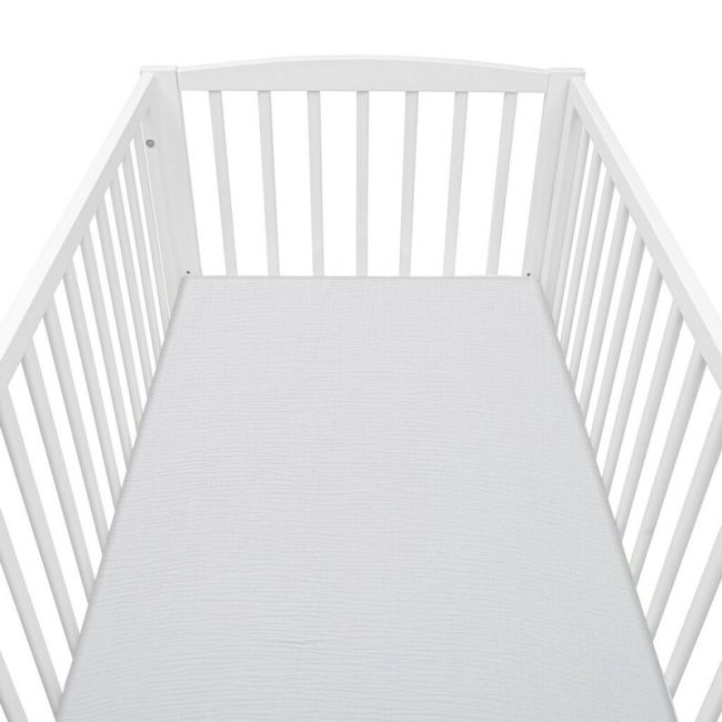 Cearceaf cu elastic, New Baby, Din muselina, Pentru patut 120x60 cm, Din bumbac, 90x150 cm, Certificat Oeko Tex Standard 100, Grey BYN56634