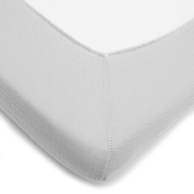Cearceaf cu elastic, New Baby, Din muselina, Pentru patut 120x60 cm, Din bumbac, 90x150 cm, Certificat Oeko Tex Standard 100, Grey BYN56634