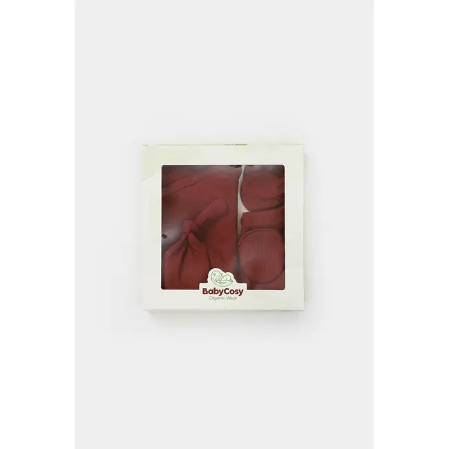 Cutie 4 piese pentru nou nascut - 100% bumbac organic - Caramiziu, BabyCosy JEMBC-CSYM26503