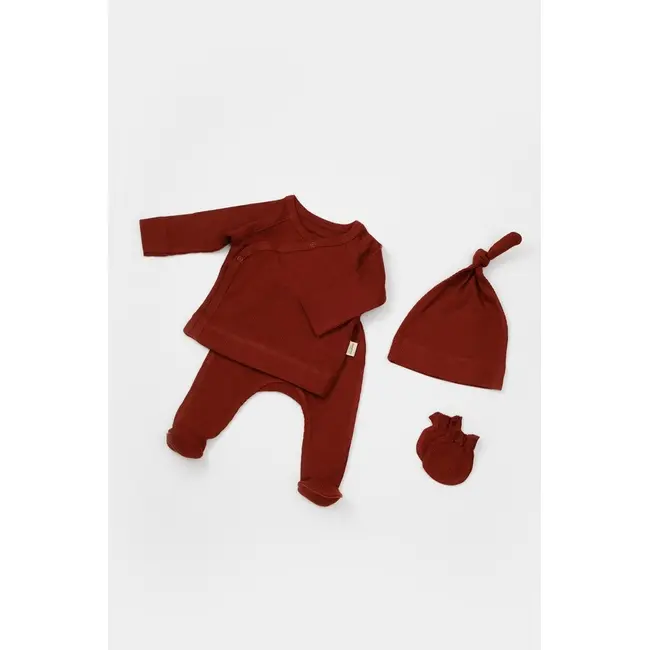 Cutie 4 piese pentru nou nascut - 100% bumbac organic - Caramiziu, BabyCosy JEMBC-CSYM26503