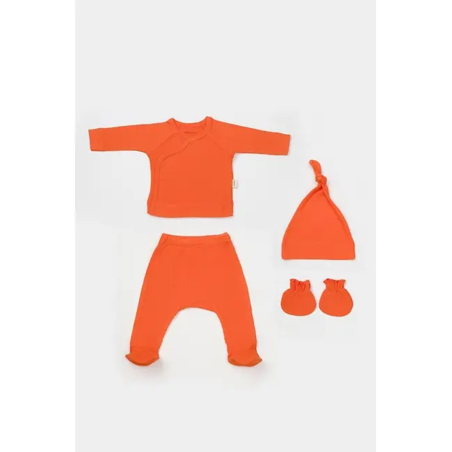 Cutie 4 piese pentru nou nascut - 100% bumbac organic - Portocaliu, BabyCosy JEMBC-CSYM26506