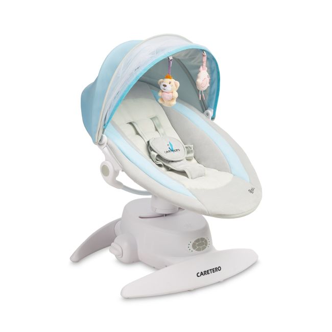 Leagan electric rotativ 360⁰ cu telecomanda, melodii, sunete, senzor de mișcare și inclinare reglabila Caretero OPTI Albastru PMICTERO-8006