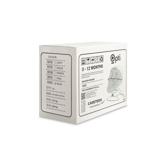 Leagan electric rotativ 360⁰ cu telecomanda, melodii, sunete, senzor de mișcare și inclinare reglabila Caretero OPTI Albastru PMICTERO-8006