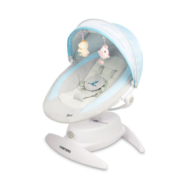 Leagan electric rotativ 360⁰ cu telecomanda, melodii, sunete, senzor de mișcare și inclinare reglabila Caretero OPTI Albastru PMICTERO-8006