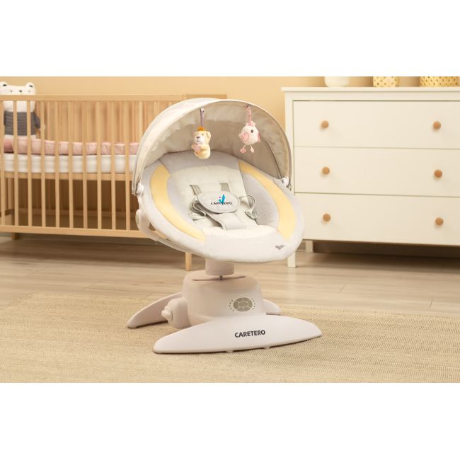 Leagan electric rotativ 360⁰ cu telecomanda, melodii, sunete, senzor de mișcare și inclinare reglabila Caretero OPTI Bej PMICTERO-8005