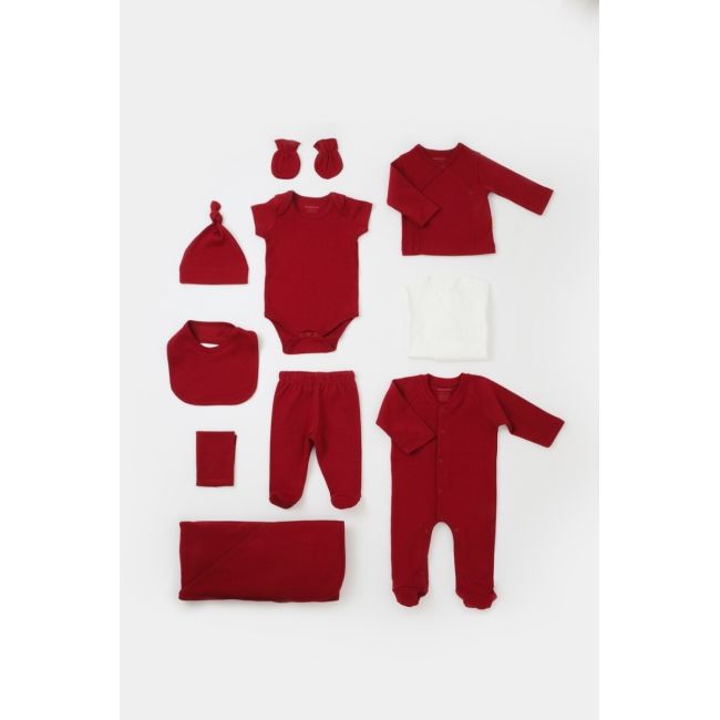 Set de 10 piese pentru nou nascut - 100% bumbac organic - Rosu, BabyCosy JEMBC-CSY5111