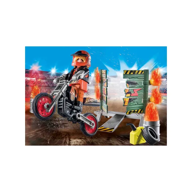 Playmobil - Set Motociclist Stuntshow Si Perete De Foc ARTPM71256
