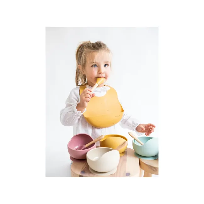 Bol Anti-alunecare Din Silicon Alimentar Si Lingurita, Set De 2 Piese Pentru Diversificare, Mustard Pjb173952