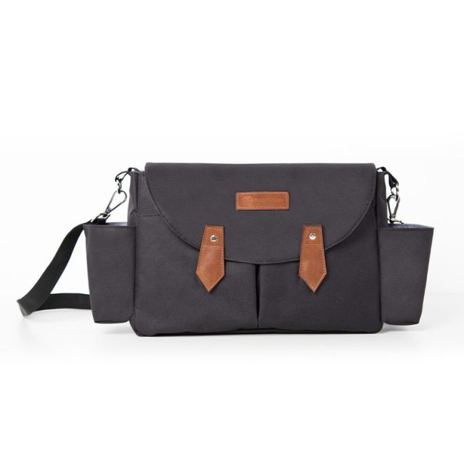 Geanta pentru scutece si organizator carucior, Petite&Mars, Sara, 2 in 1, Cu 7 buzunare, 1 buzunar cu izolatie termica, Dimensiune compacta, 40x23x10 cm, Negru/Maro BYN200305