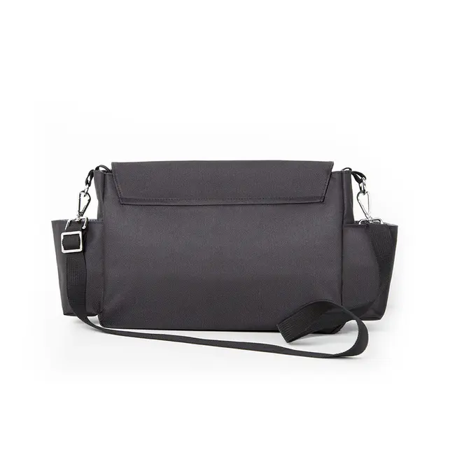 Geanta pentru scutece si organizator carucior, Petite&Mars, Sara, 2 in 1, Cu 7 buzunare, 1 buzunar cu izolatie termica, Dimensiune compacta, 40x23x10 cm, Negru/Maro BYN200305