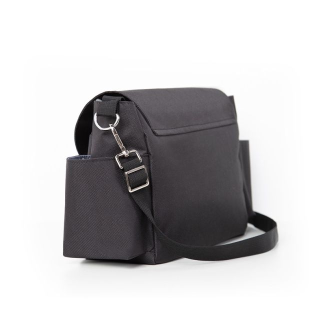 Geanta pentru scutece si organizator carucior, Petite&Mars, Sara, 2 in 1, Cu 7 buzunare, 1 buzunar cu izolatie termica, Dimensiune compacta, 40x23x10 cm, Negru/Maro BYN200305